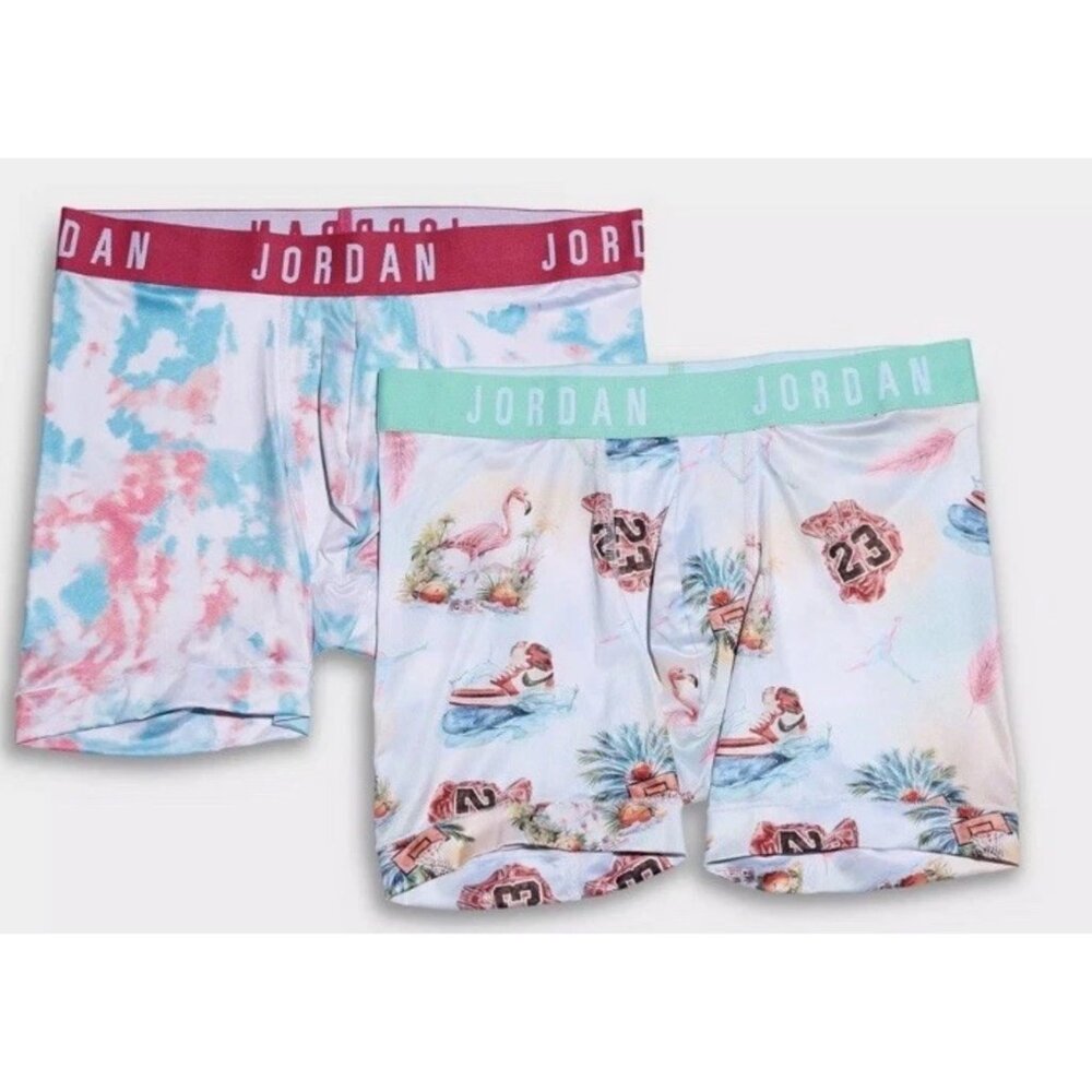 2 Pack Nike JORDAN FLIGHT Micro Boxer Brief DRI-FIT Men’s Sz L Tie Dye Aqua Pink